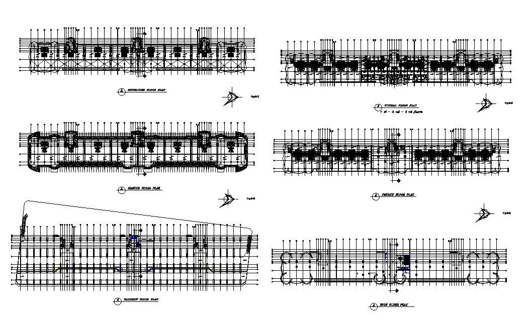 Multi-flooring shopping plaza floor plan layout cad drawing details dwg file