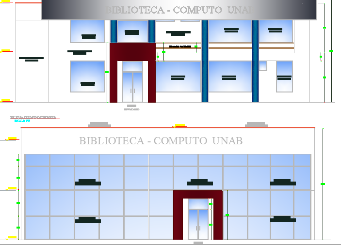 Multi-flooring virtual library main elevation details dwg file