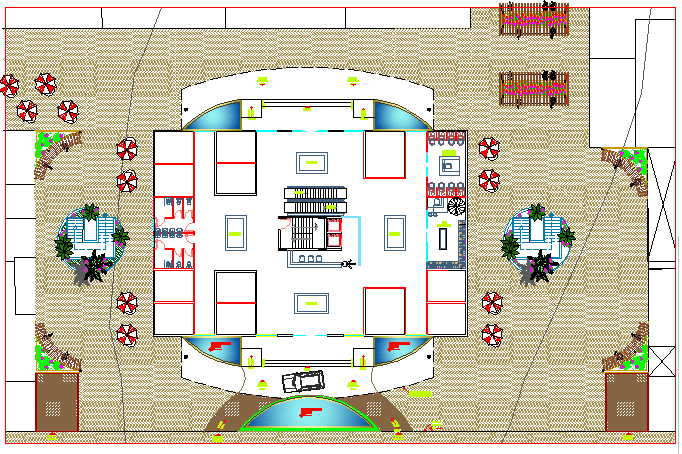 Multi-functional building floor plan layout details dwg file