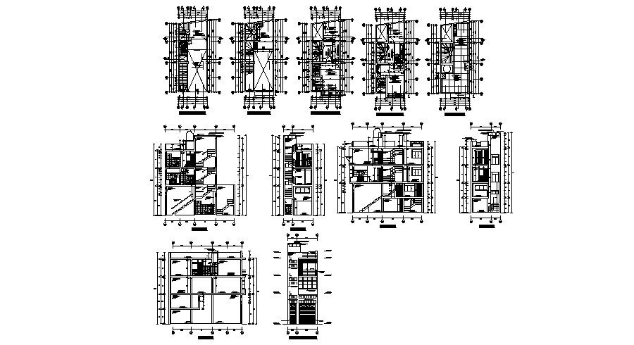 Multi-level apartment building detailed architecture project dwg file