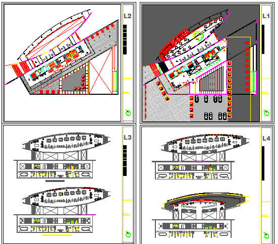 Multi-level corporate building floor plan layout details dwg file