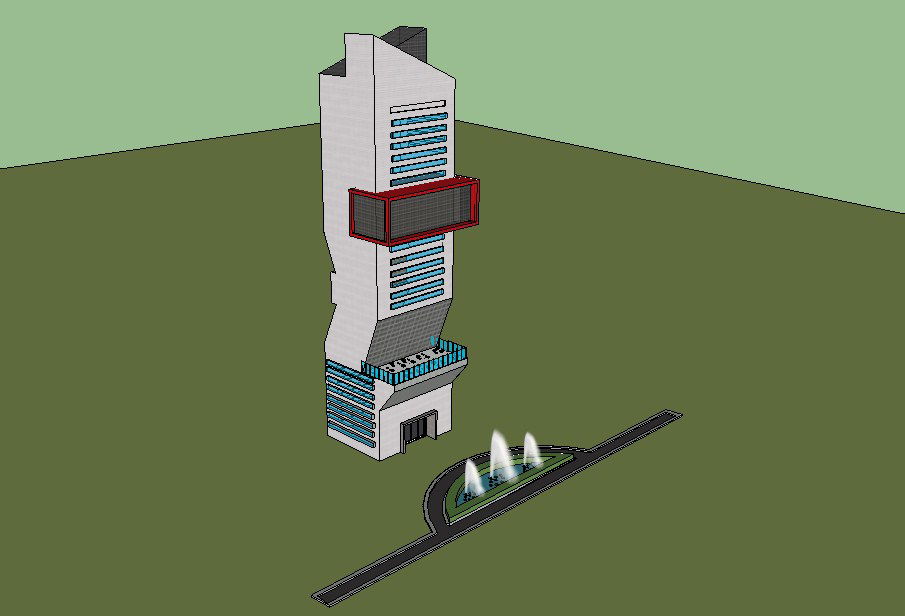 Multi-Level Hotel 3D building CAD model Drawing in SketchUp File