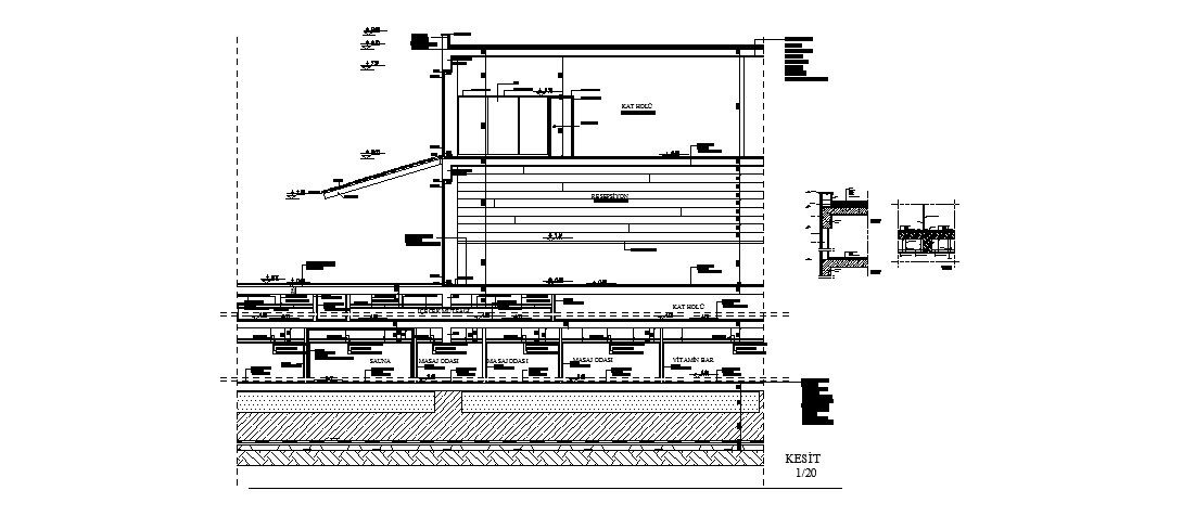 Multi-level hotel building constructive section cad drawing details dwg file