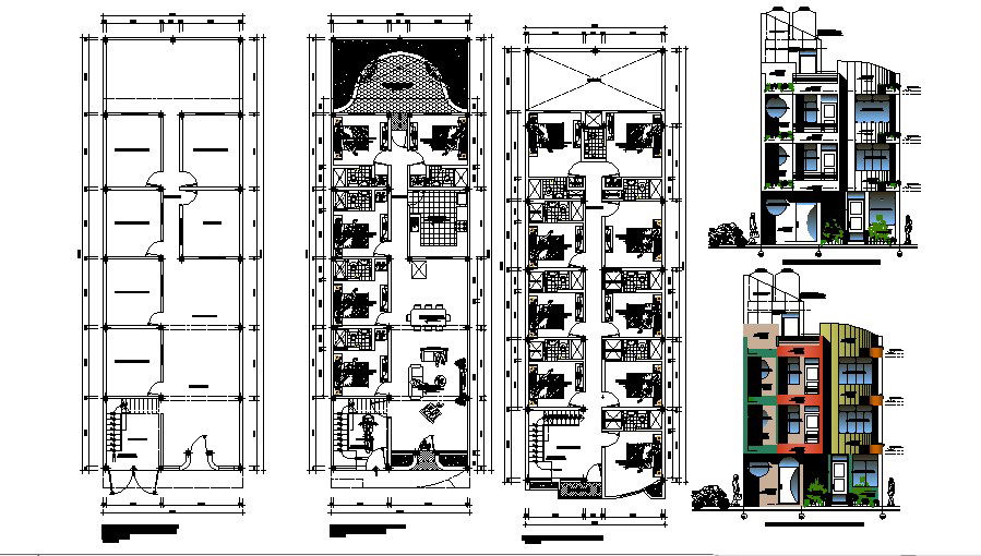 Multi-level multi-family apartment building detailed architecture project dwg file