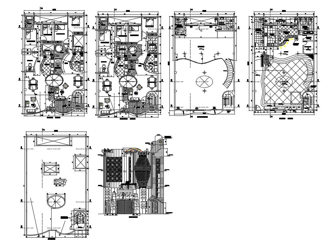 Multi-level residential building floor plan cad drawing details dwg file