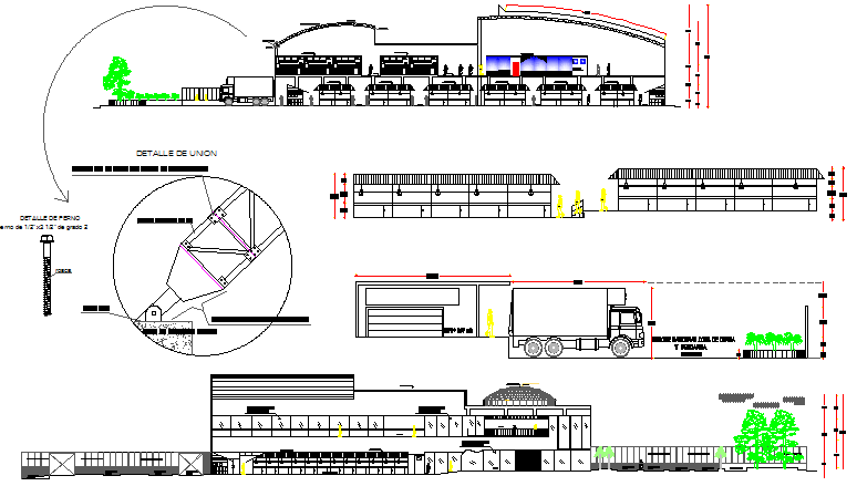 Multi-level shopping mall architecture project details dwg file