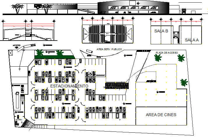 Multi-level shopping mall architecture project dwg file