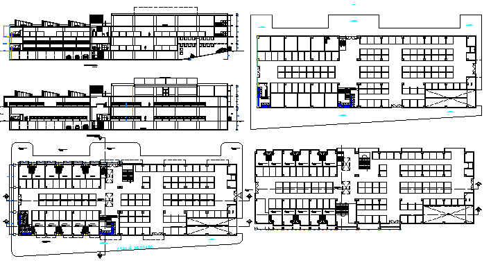 Multi-level shopping mall elevation and sectional details dwg file