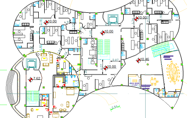 Multi-purpose apartment building layout plan details dwg file
