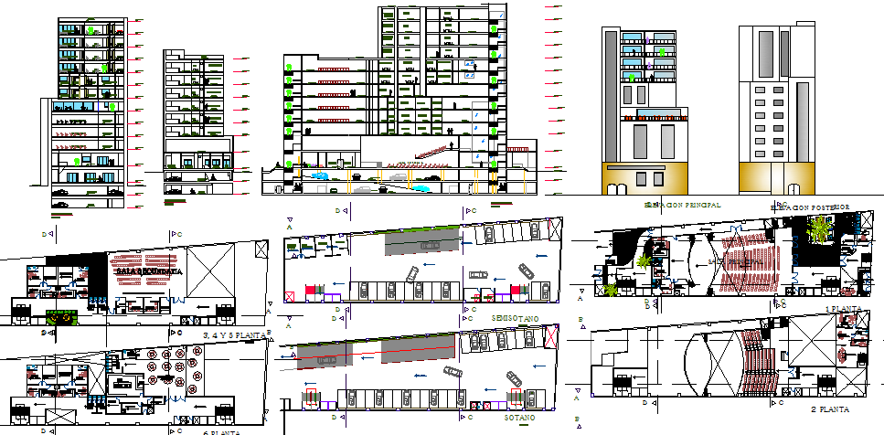 Multi-story bank head office building architecture project dwg file
