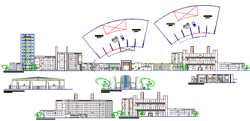 Multi-story city shopping center mall architecture project dwg file