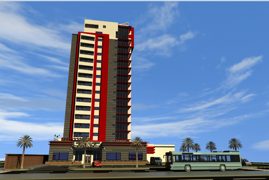 Multi-story departmental office tower 3d design view dwg file