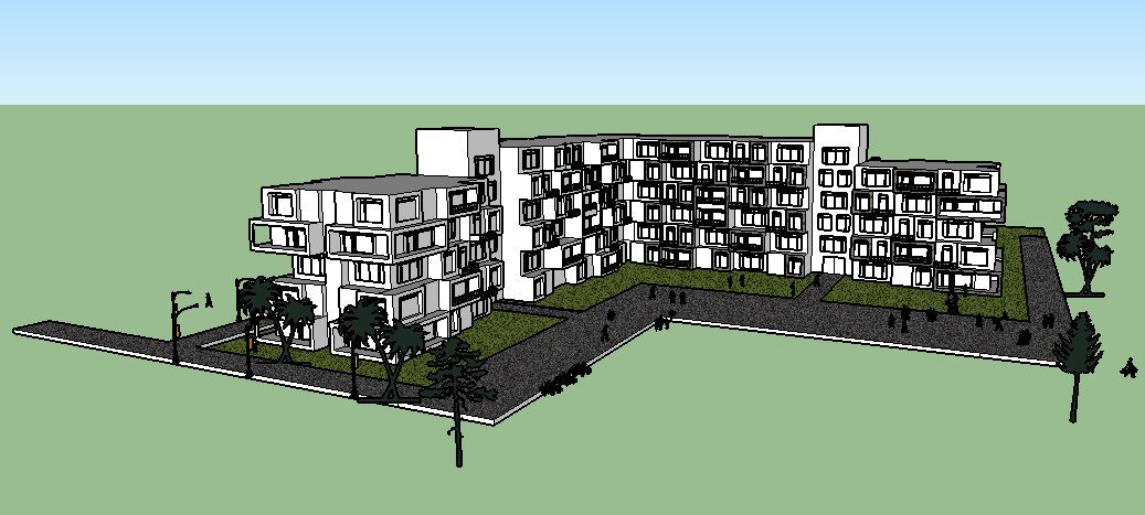 Multi-Family Residential Building 3D Drawing in SKP Format