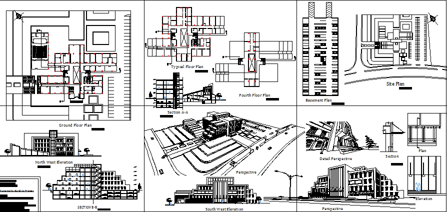Multi-story municipality building auto-cad details dwg file