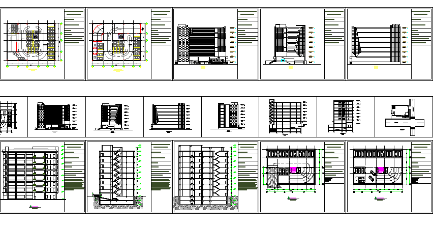 Multi-story office building architecture project dwg file