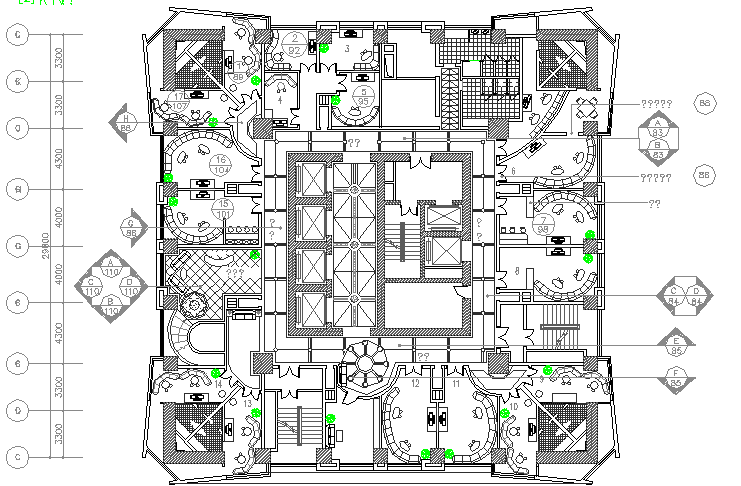 Multi-story office building ground floor plan details dwg file