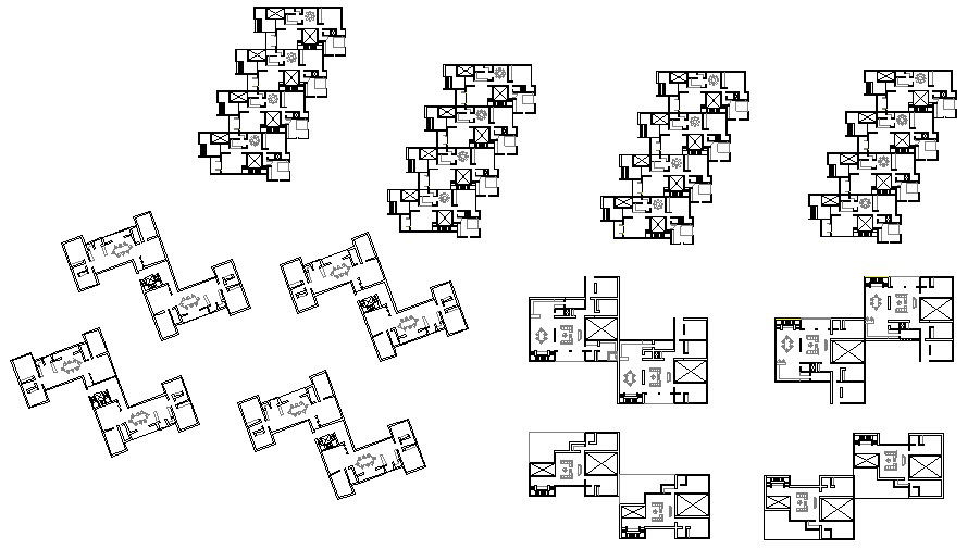 Multi-story residential flat floors distribution plan details dwg file