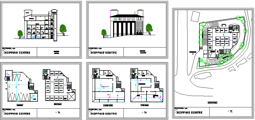Multi-story shopping center architecture details dwg file