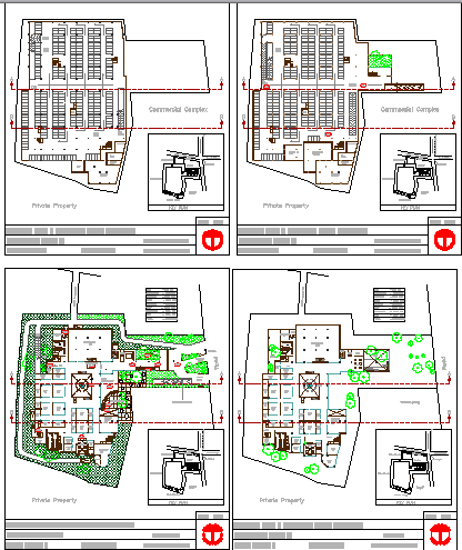 Multi-story shopping center floor plan details dwg file