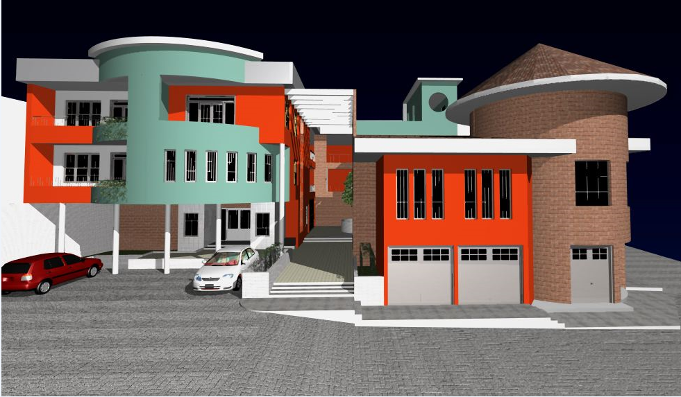 Multi-story shopping center mall 3d design dwg file