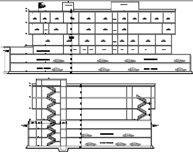 Multi-story shopping center sectional view details dwg file