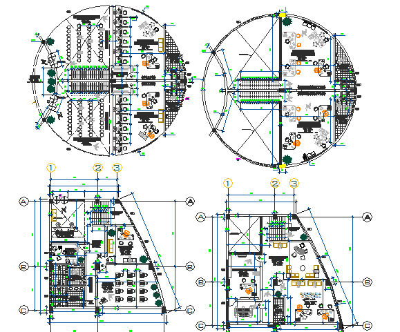 Multi-story shopping mall all floors layout plan details dwg file
