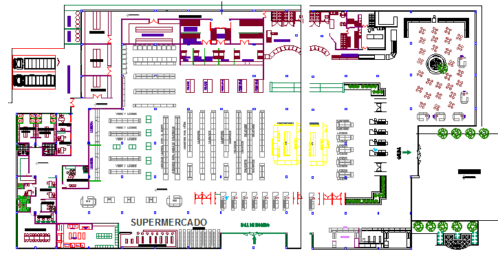 Multi-story shopping mall structure layout details dwg file