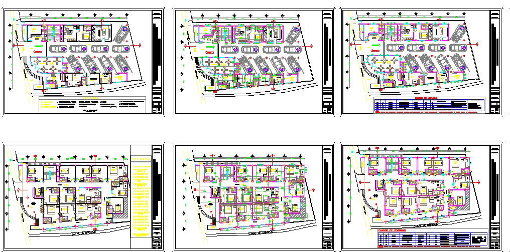 Multi-story tourist hotel building floor plan cad drawing details dwg file