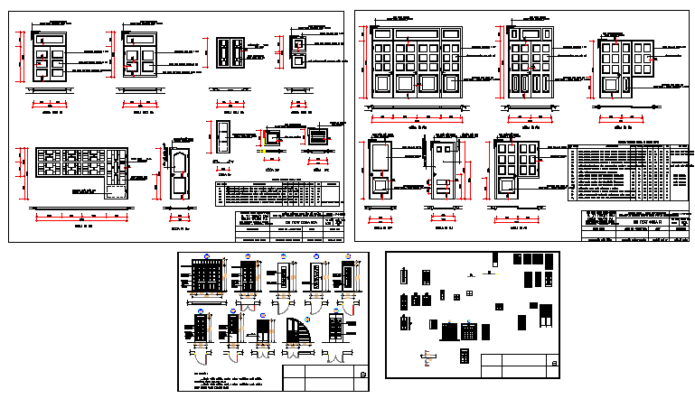 Multi-type door installation details of bungalow dwg file