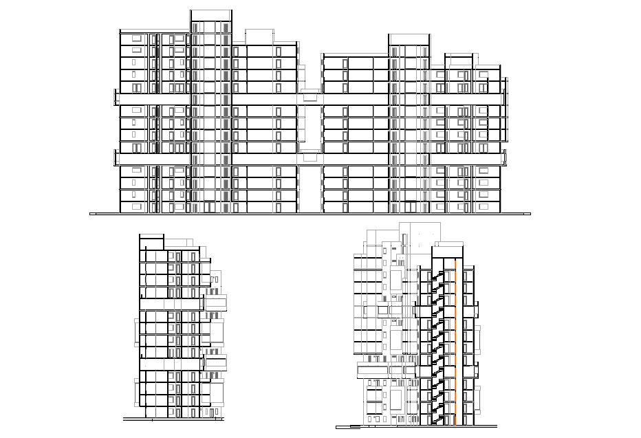 Multi Familiar Apartment Building Elevation Design Download DWG File