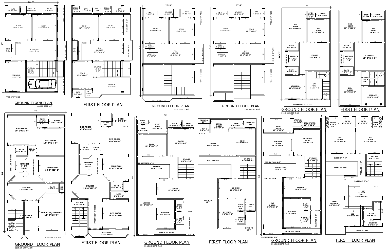 AutoCAD DWG of Multi Ground and First Floor Home Layout