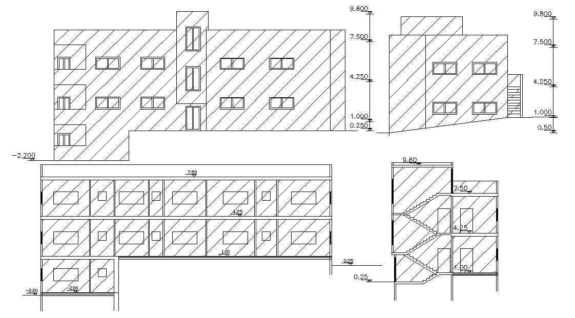 Multi-Storey Apartment Sectional Elevation CAD Drawing