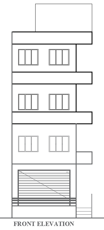 Multi-Storey Commercial Building Front Elevation - AutoCAD DWG File