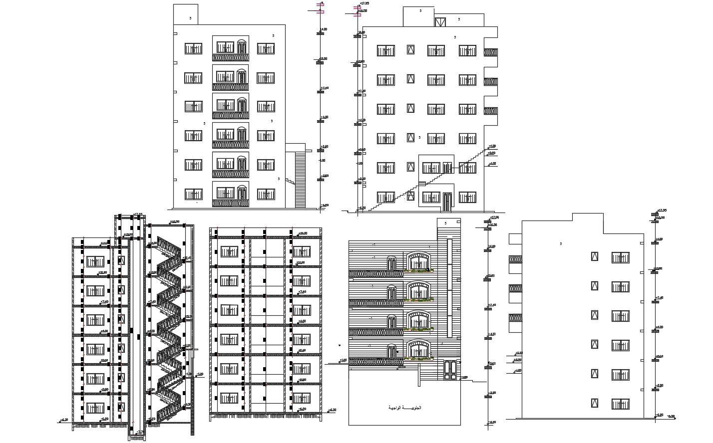 Multifamily Apartment Building Section And Elevation Design DWG File