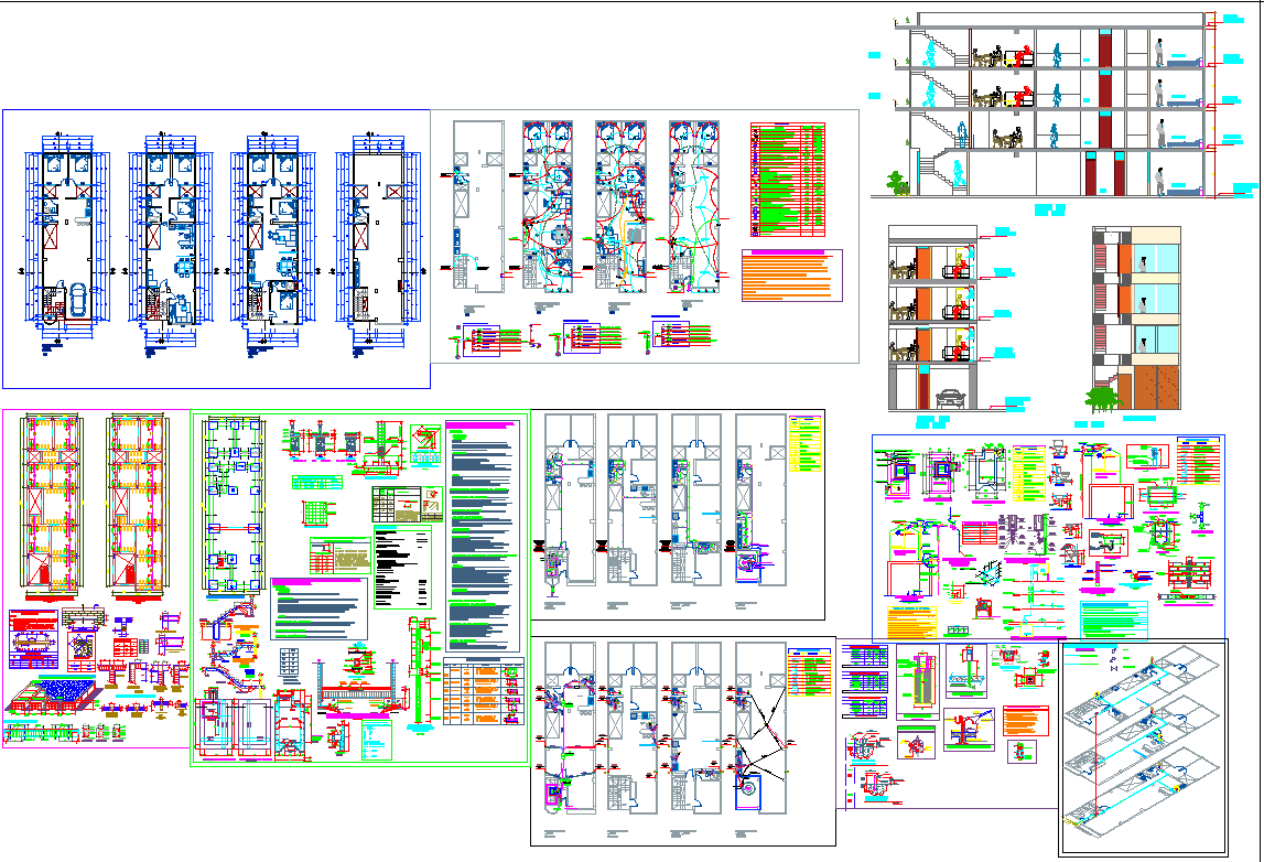 Multifamily Housing Project Plan with Structure Beam and Elevation