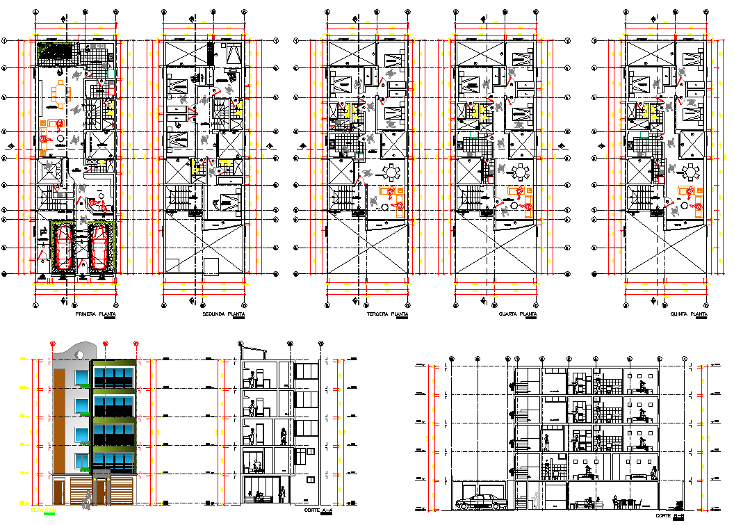 Multifamily Residence House Plan detail dwg file
