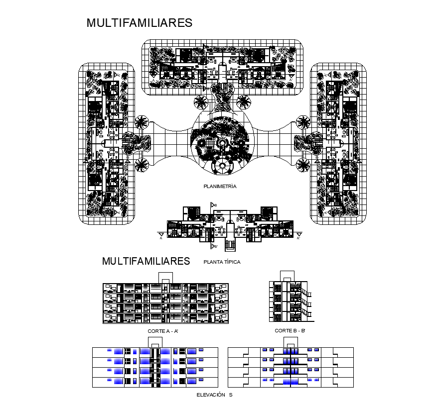 Multifamily housing building structure detail elevation, section and plan layout file