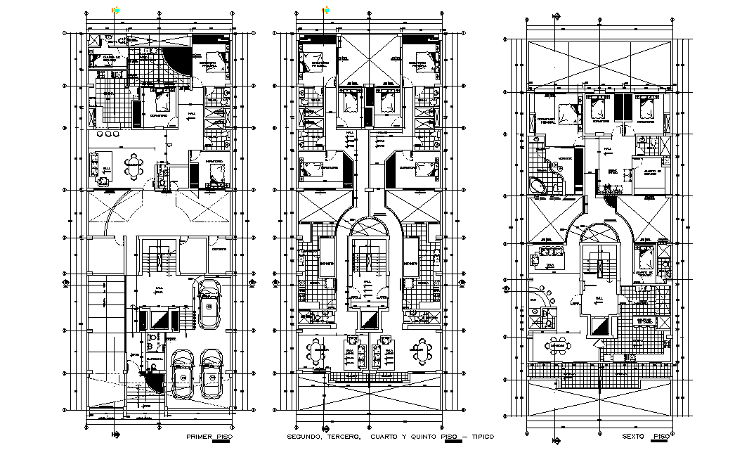 Multifamily Apartment 2 BHK And 3 BHK Furniture Layout Plan CAD Drawing DWG File