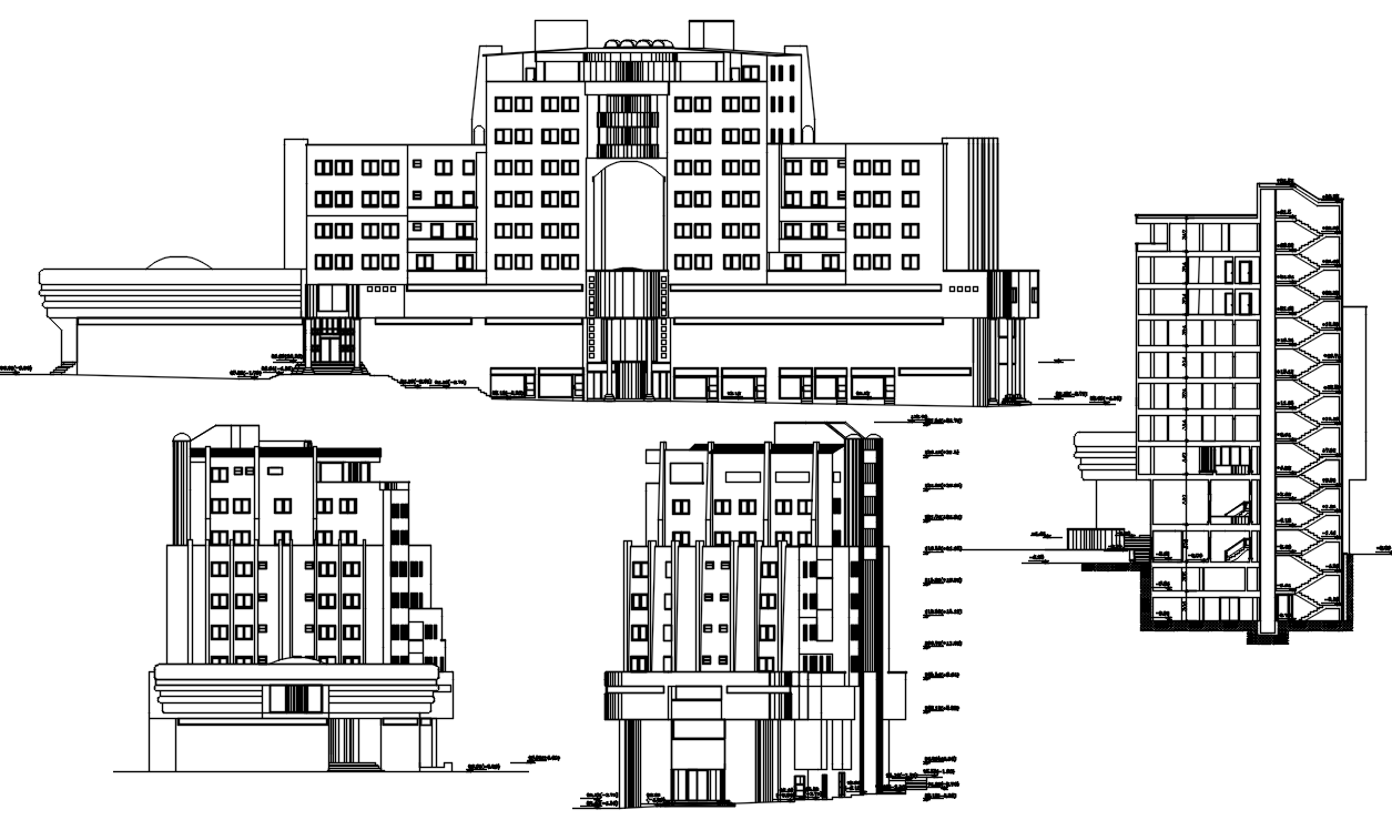 Multifamily Apartment Building Section And Elevation Design Download DWG File