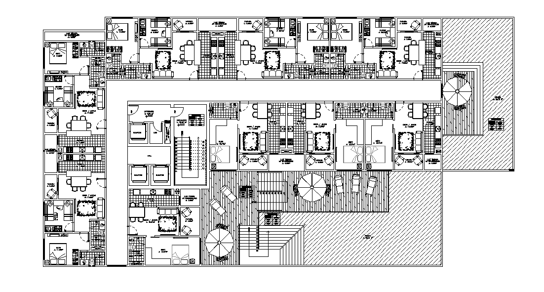 Multifamily apartment building plan is given in this 2D Autocad DWG drawing file. Download the Autocad 2D drawing file.