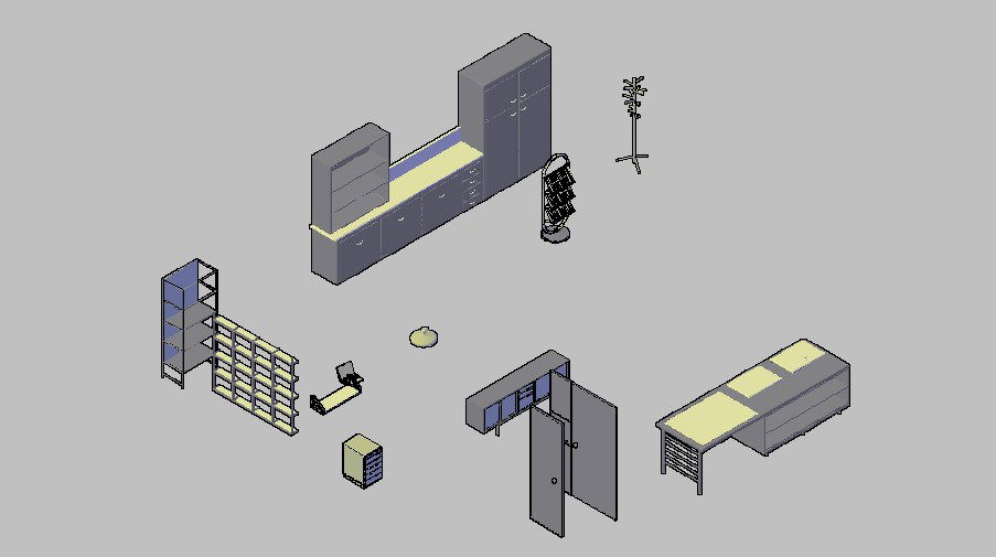 Multiple 3d office furniture blocks cad drawing details dwg file