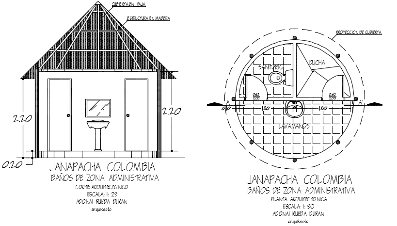 Multiple bathroom plan and section detail dwg file
