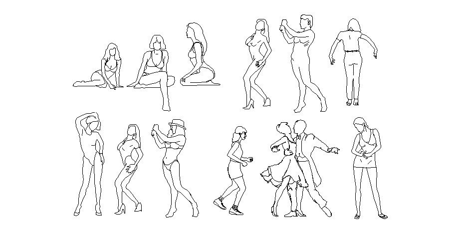 Multiple beach and common people blocks cad drawing details dwg file