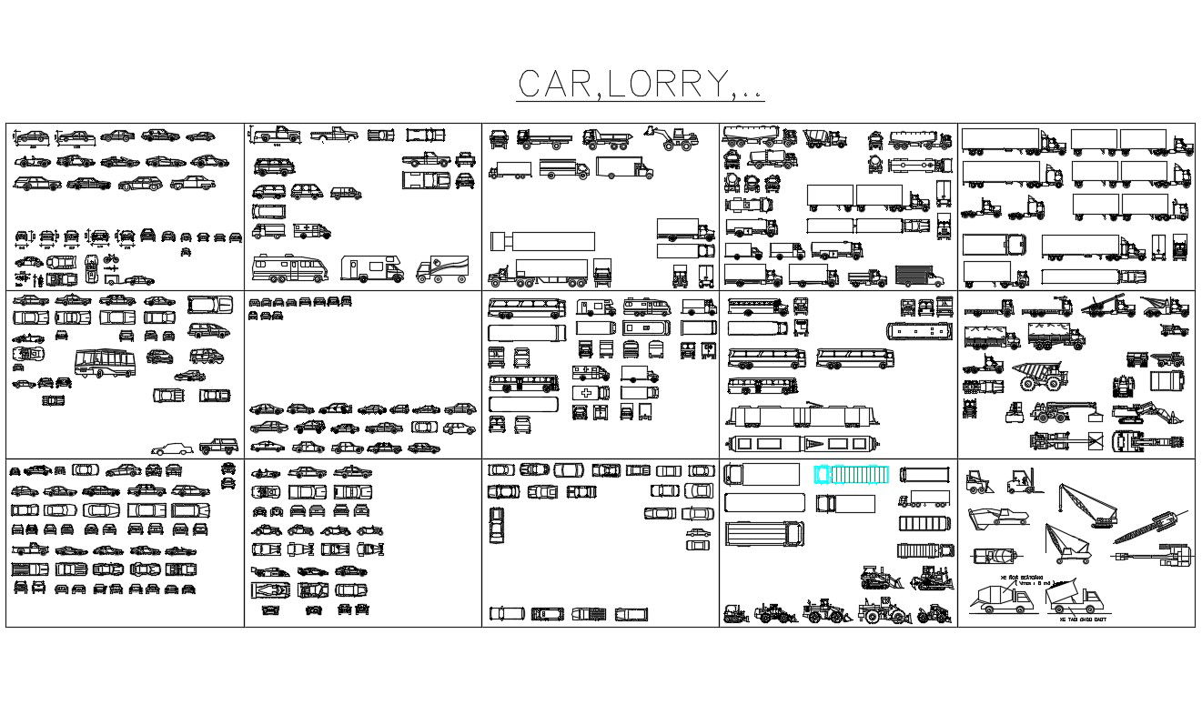 Multiple car, lorry and vehicle blocks cad drawing details dwg file