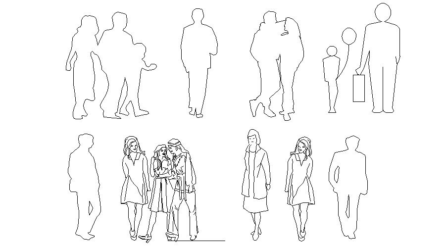 Multiple common people blocks cad drawing details dwg file