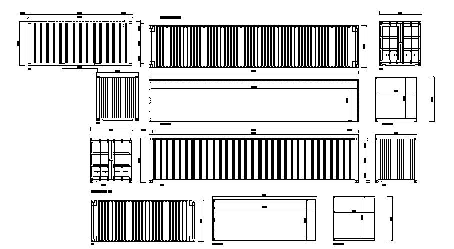 Multiple container elevation and section blocks dwg file
