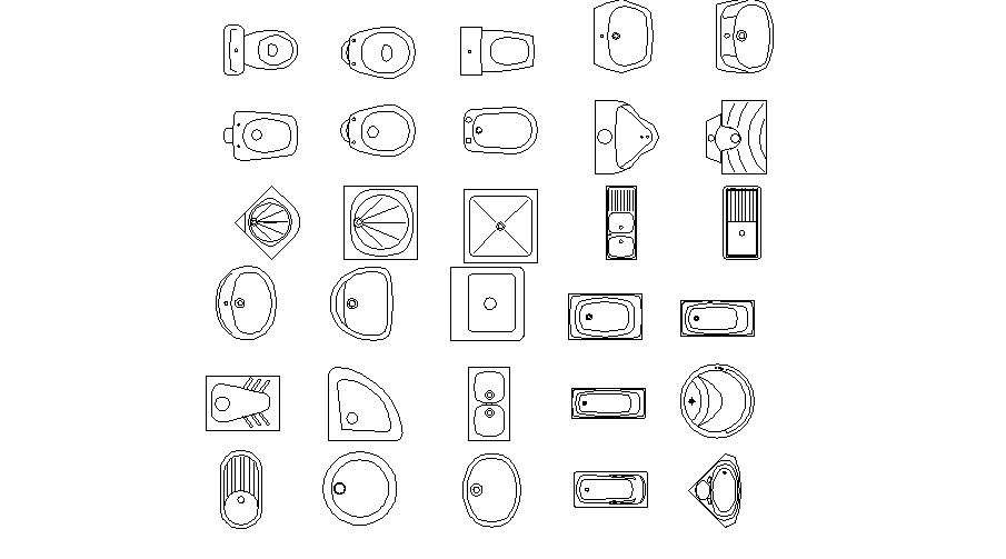 Multiple creative sanitary blocks cad drawing details dwg file