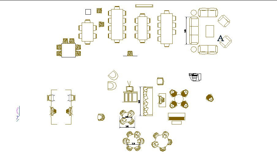Multiple dining tables and furniture blocks cad drawing details dwg file