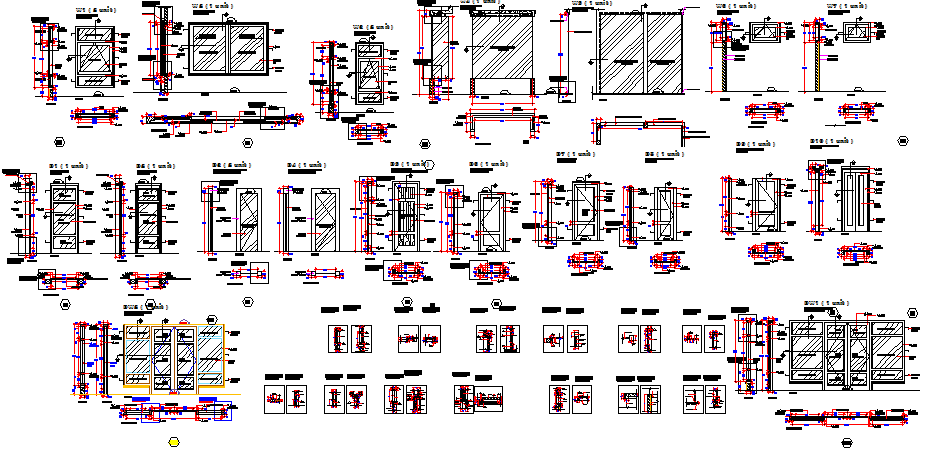 Multiple door and installation details of building dwg file