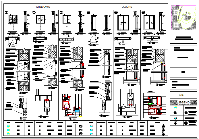 Multiple doors and window installation details of building dwg file